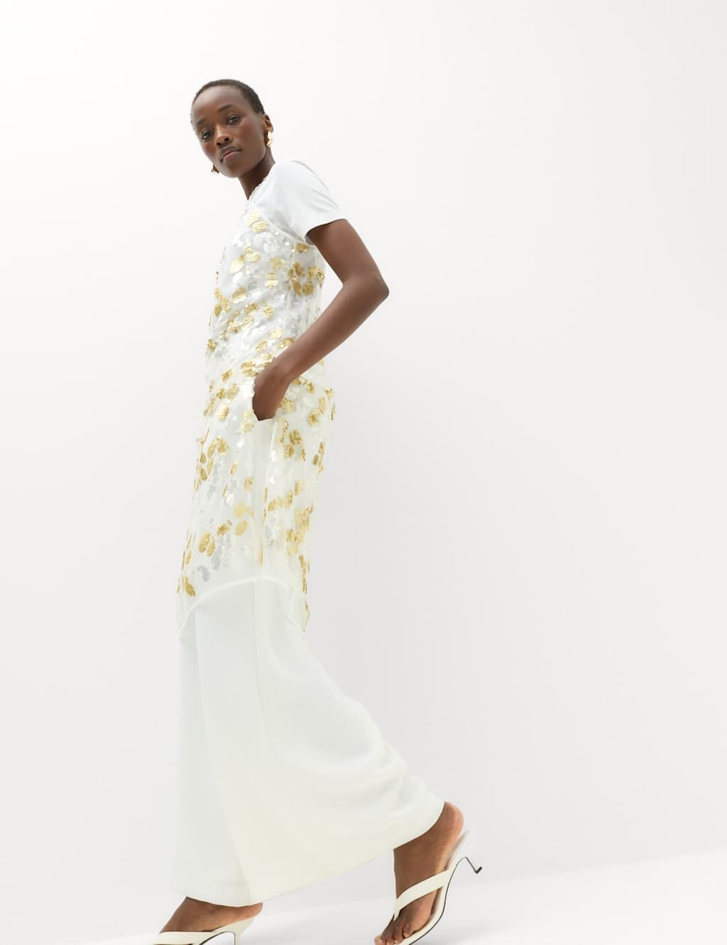 Marks & Spencer M&S Sequin V-Neck Longline Cami Top Gold Mix