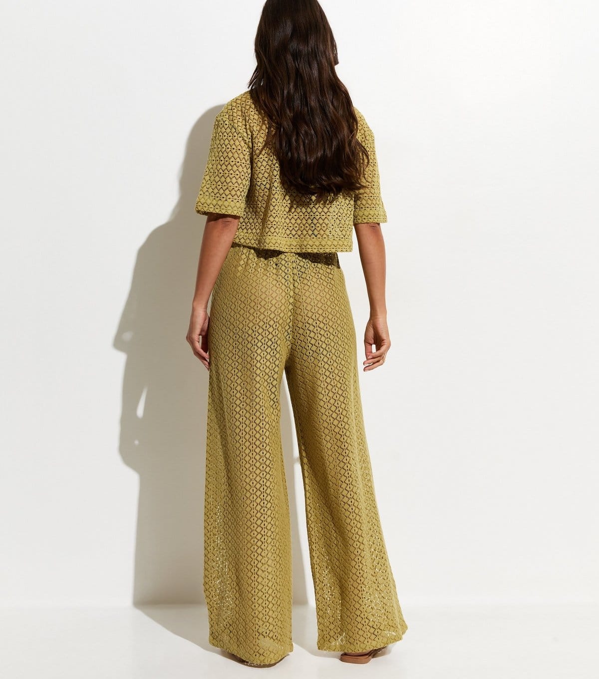 New Look Women's Green Crochet Knit Wide Leg Trousers New Look - 4