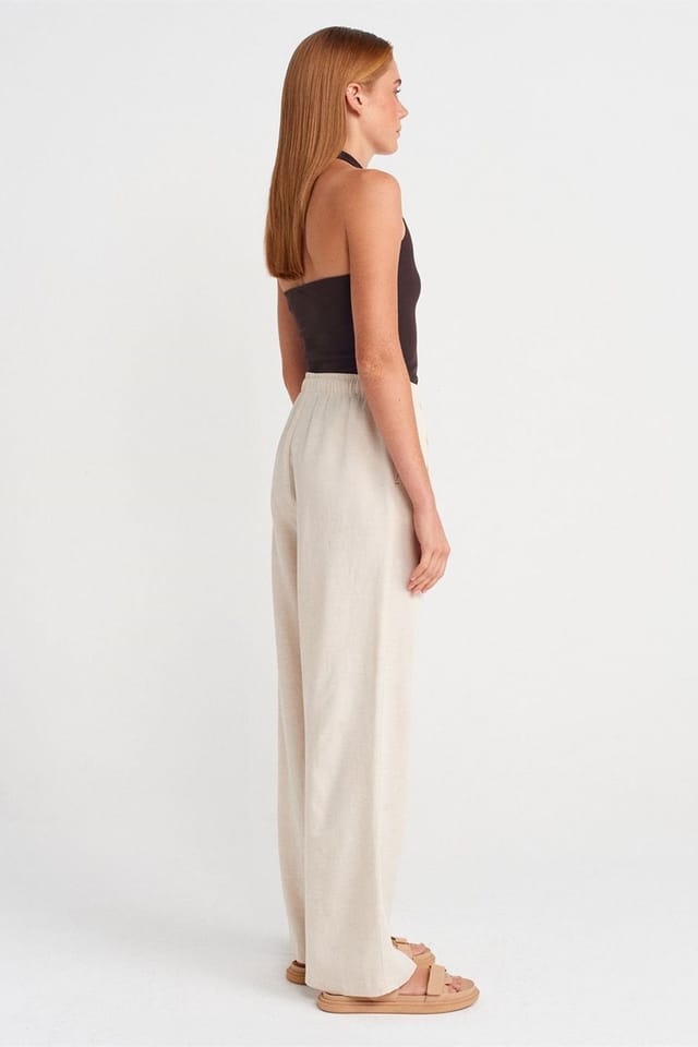 Dilvin Dilvin Women's Wide-Leg Linen-Blend Trousers in Medium Beige - 2