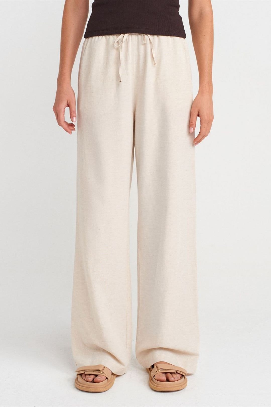 Dilvin Dilvin Women's Wide-Leg Linen-Blend Trousers in Medium Beige - 4