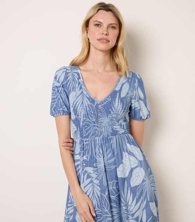 Blue Vanilla Women's Blue Tropical Shirred Midi Dress Blue Vanilla New Look - 2