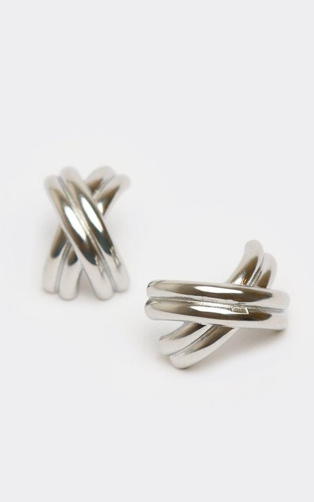 EGO Cross Shaped Stud Earrings In Silver, Women's Size UK 0 - 2