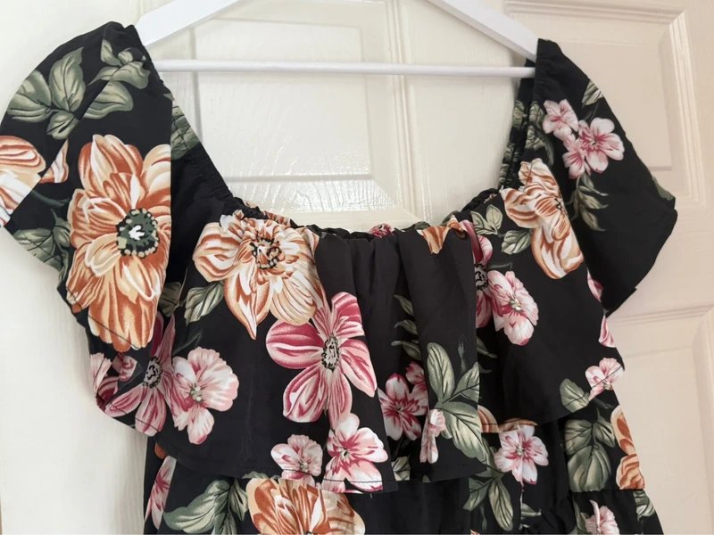 Shein Black Floral Off Shoulder Playsuit Dress | Frill Detail | 2XL - 1