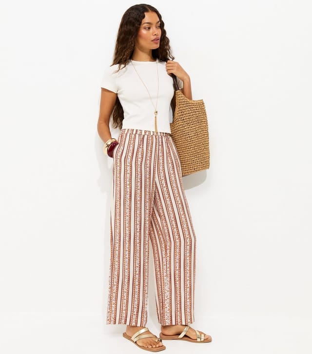 New Look Women's Petite Cream Floral Striped Wide Leg Trousers New Look - 3