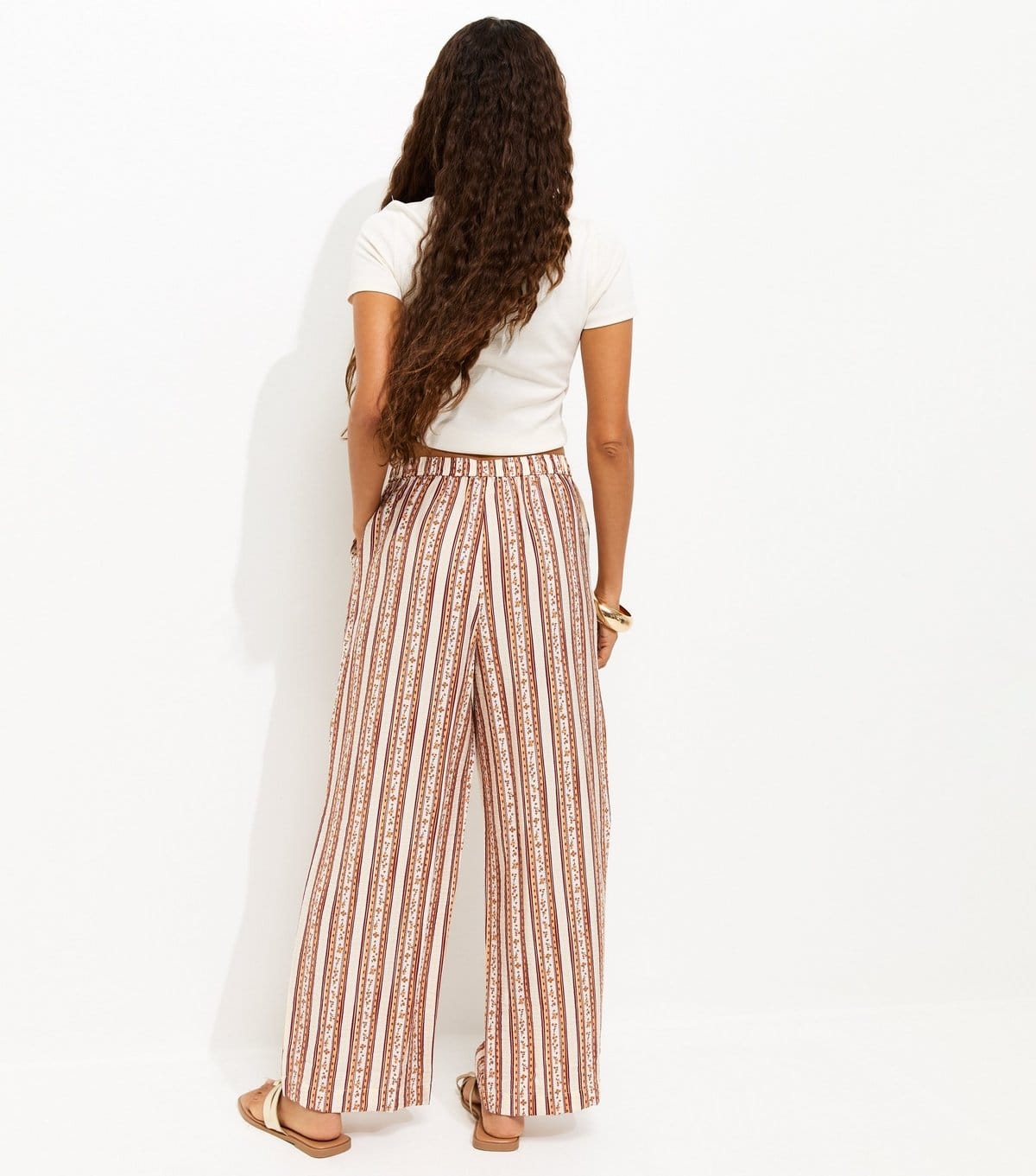 New Look Women's Petite Cream Floral Striped Wide Leg Trousers New Look - 4