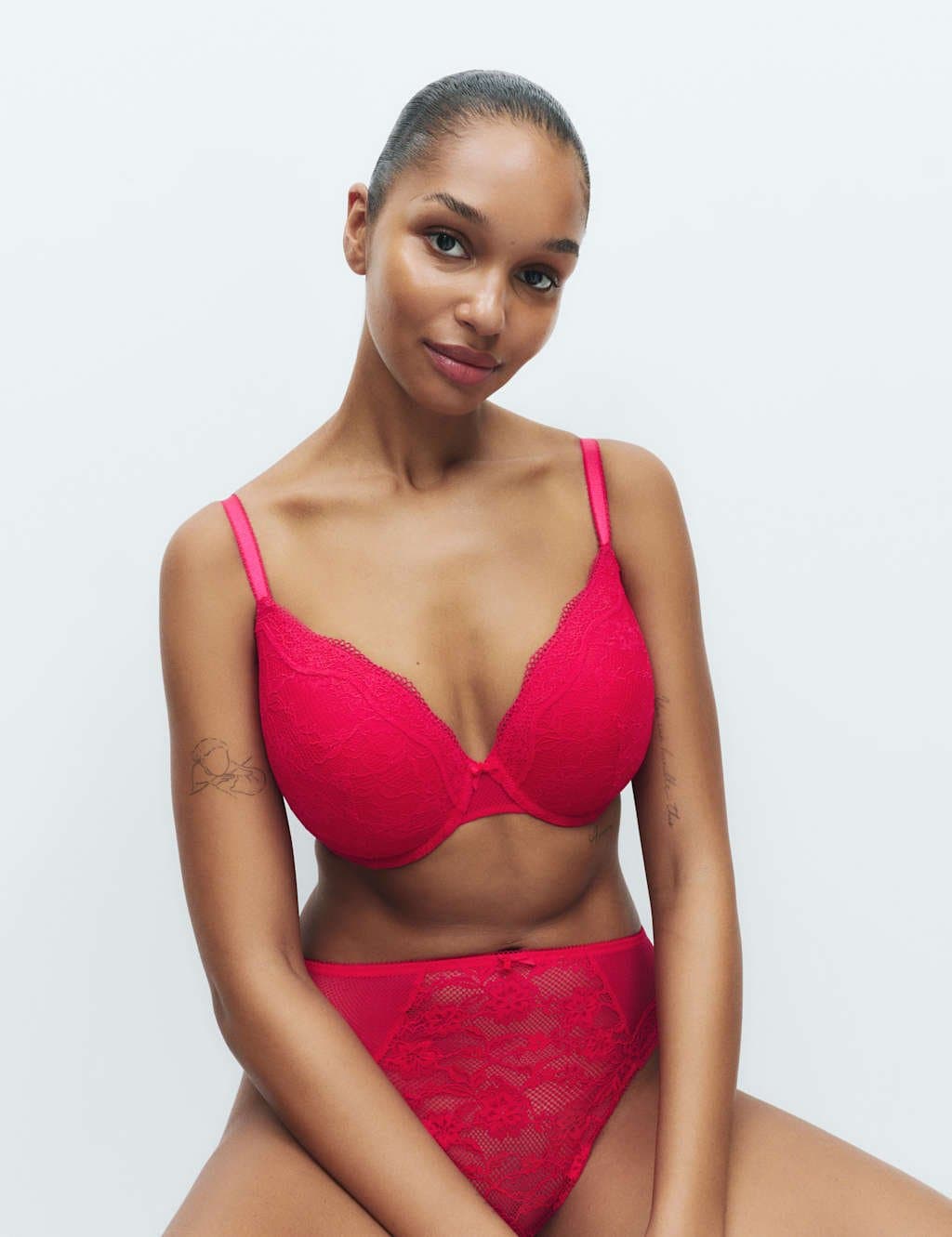 Marks & Spencer M&S Jasmine Lace Wired Plunge Bra F-H Geranium