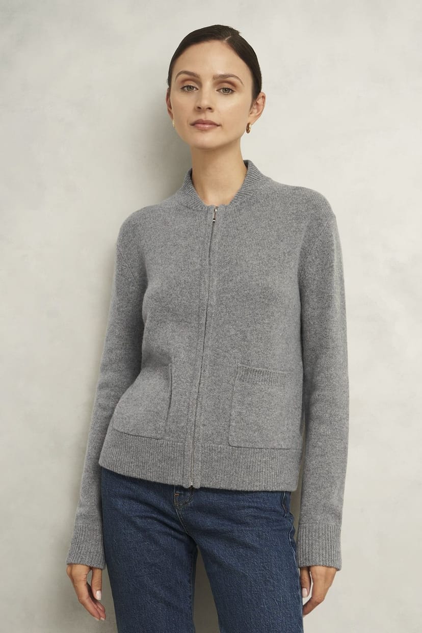 Hobbs London Hobbs London Women's Bonnie Knitted Bomber Jacket in Mid Grey - 1