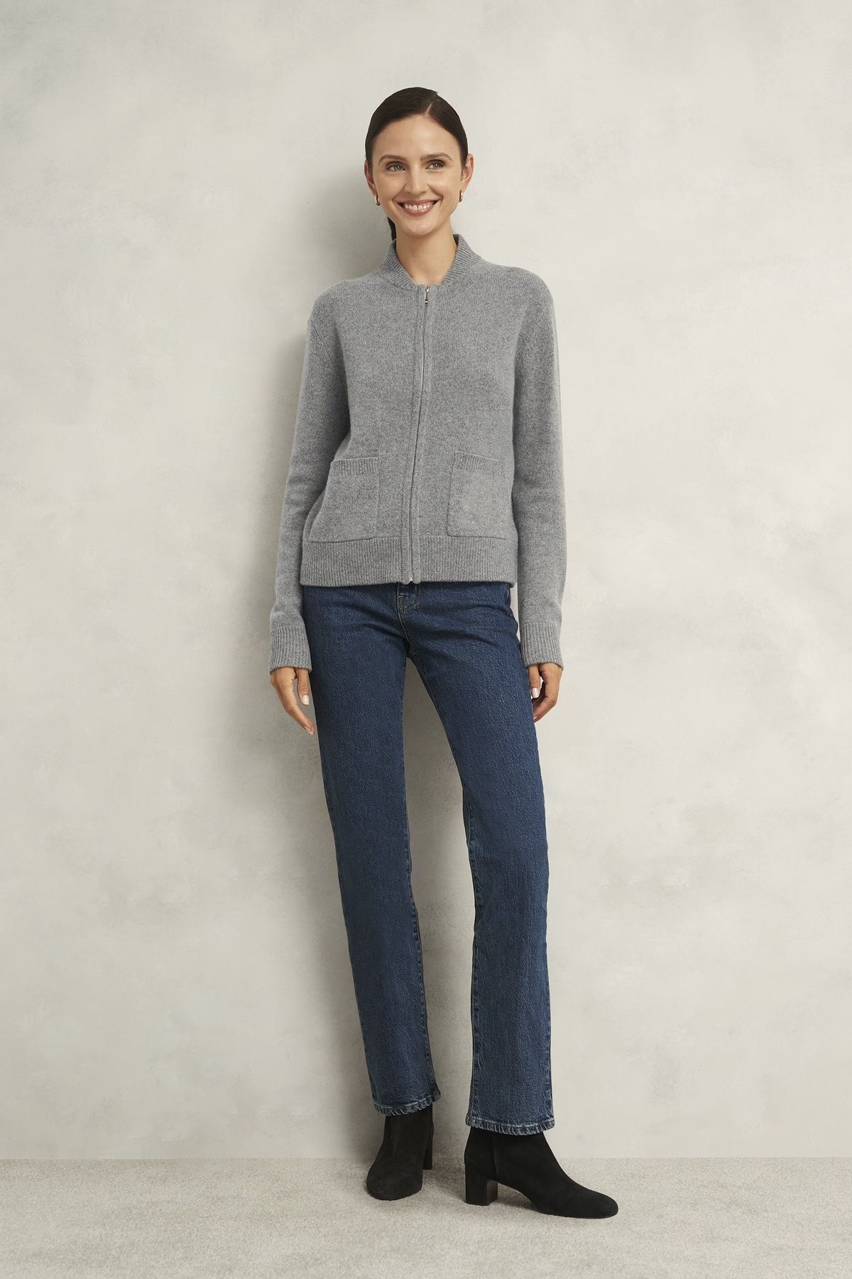 Hobbs London Hobbs London Women's Bonnie Knitted Bomber Jacket in Mid Grey - 3