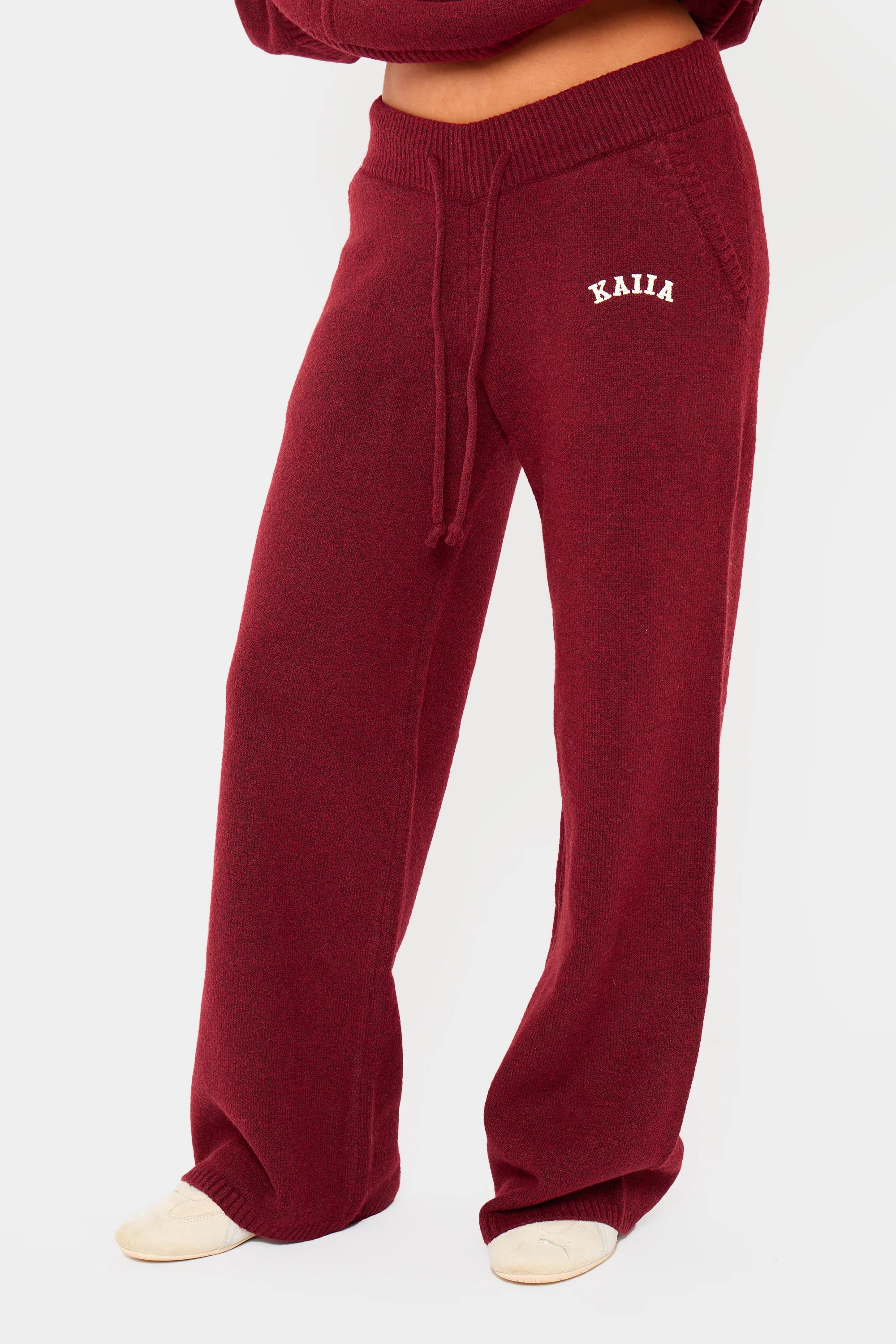 Kaiia Kaiia Knit Wide Leg Trousers Burgundy - 3
