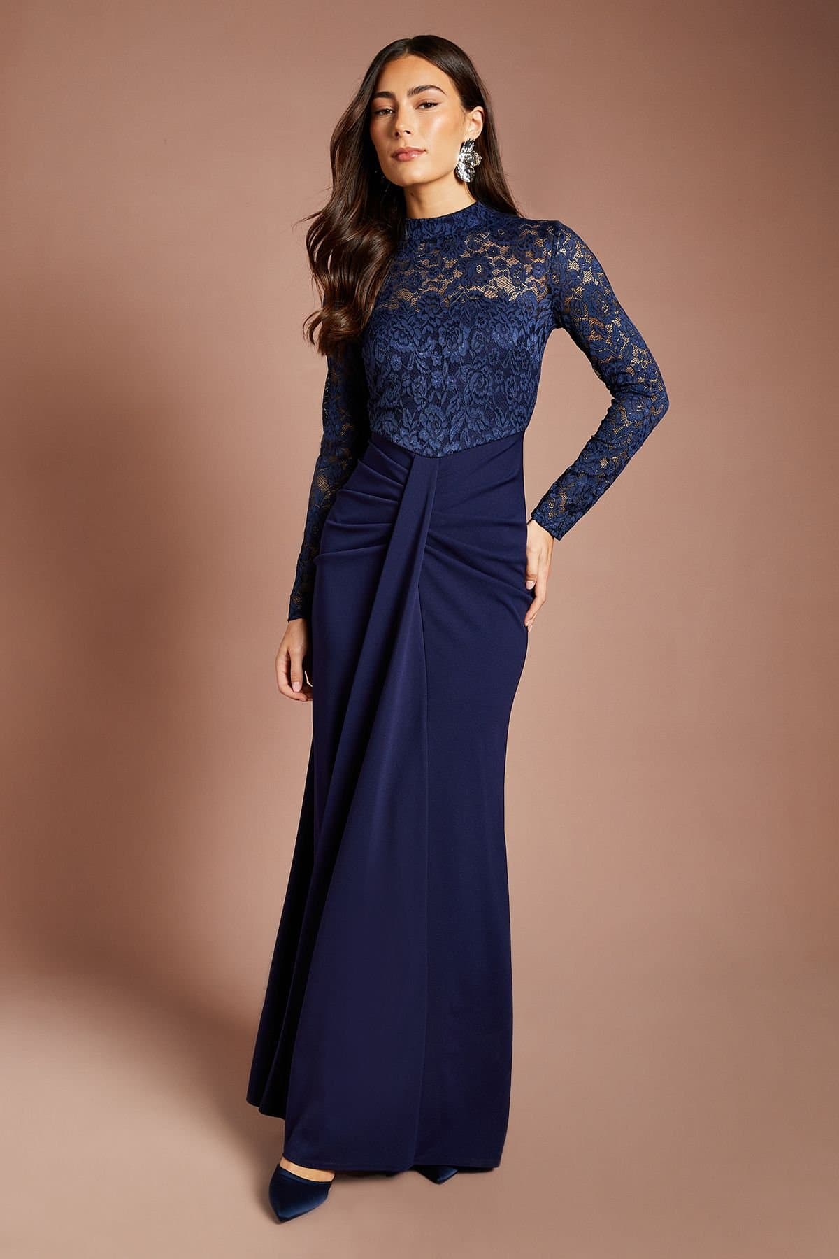 Coast Coast Women's Lace Maxi Dress With Lace Mix in Navy