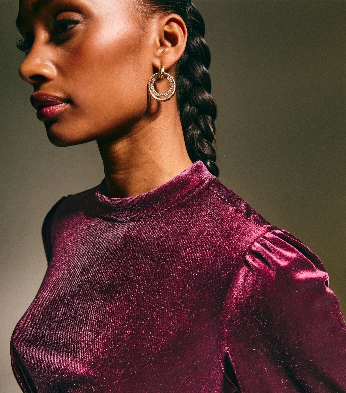 New Look Women's Dark Burgundy Velvet High Neck Long Sleeve Mini Dress New Look - 3