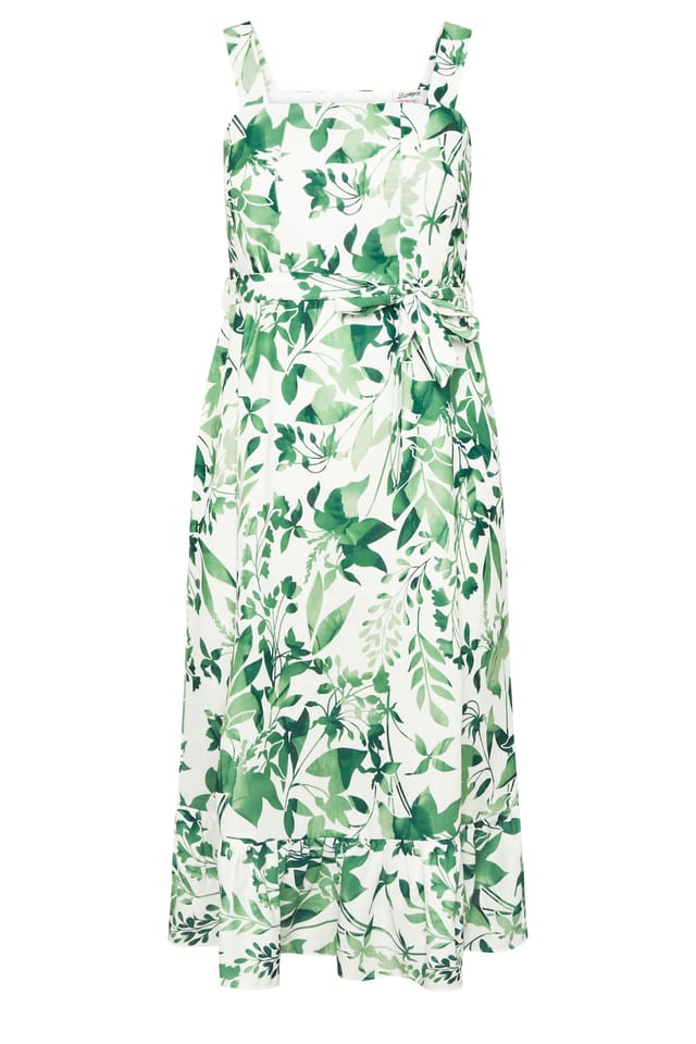 Yours Yours Women's Botanical Leaf Print Linen Look Dress in White - 2