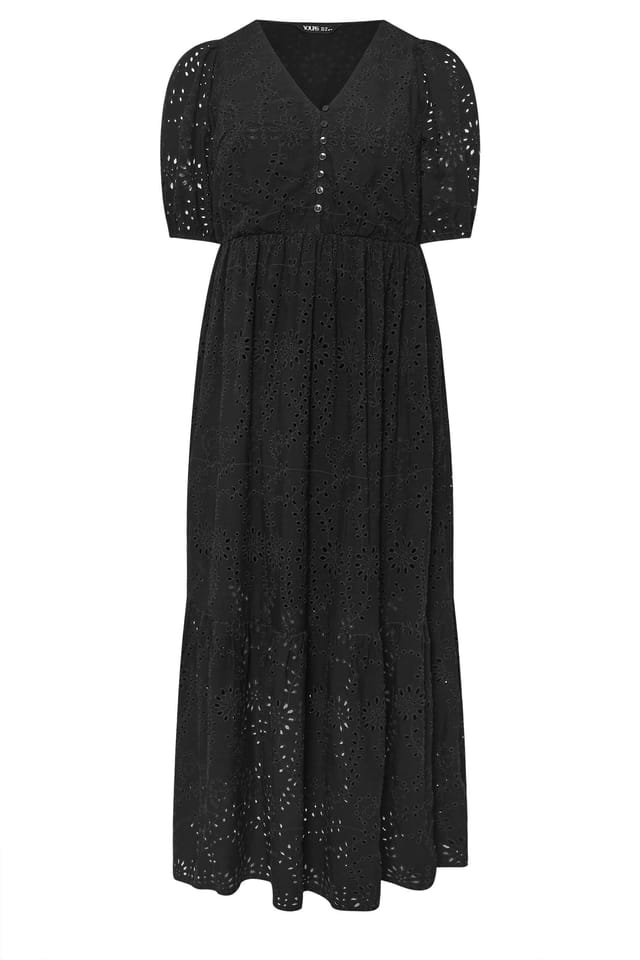 Yours Yours Women's Broderie Anglaise Tiered Maxi Dress in Black - 2