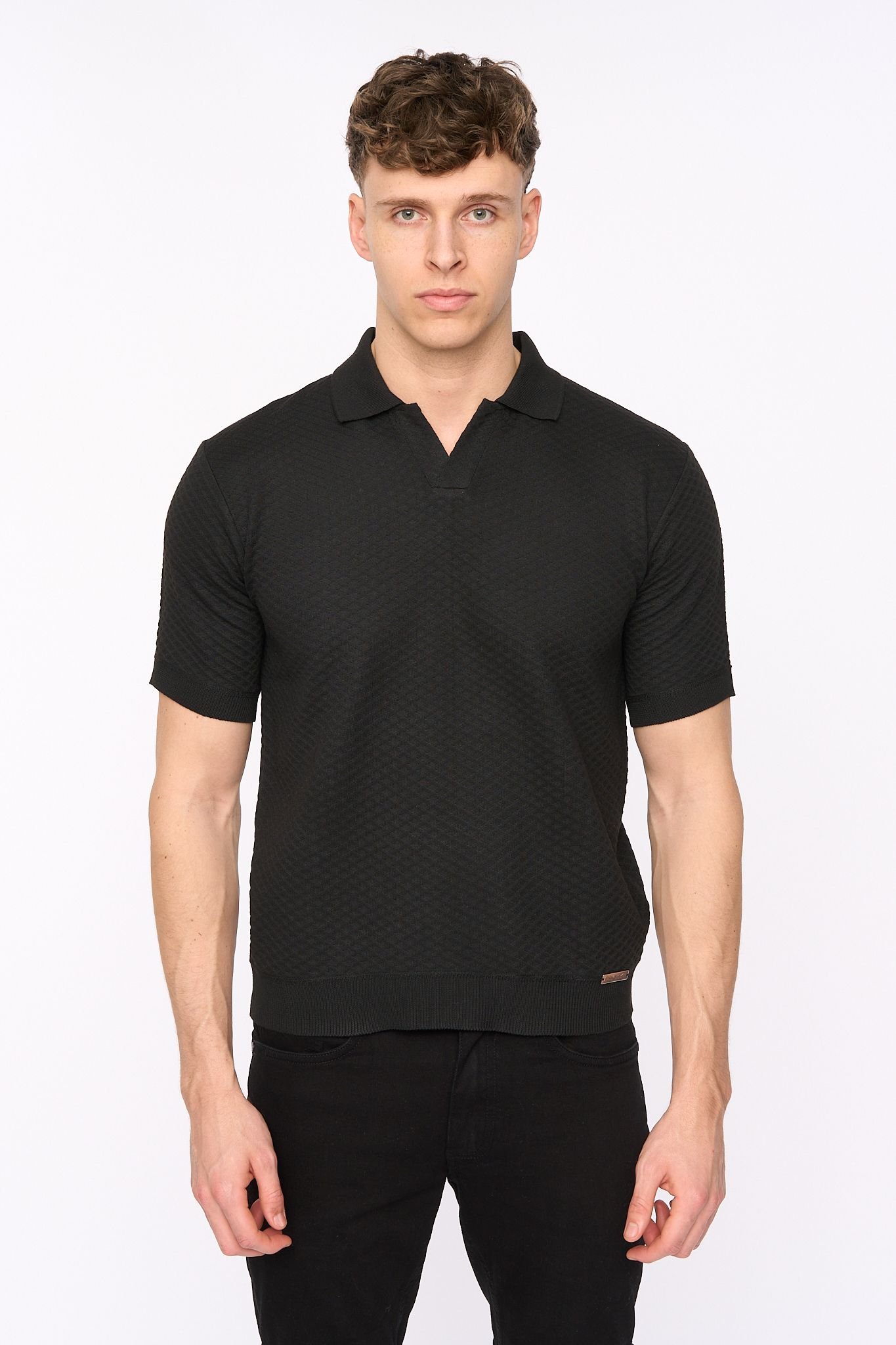 Duck and Cover Duck and Cover Men's Morwin Textured Knit Polo with Buttonless Neck in Black - 3