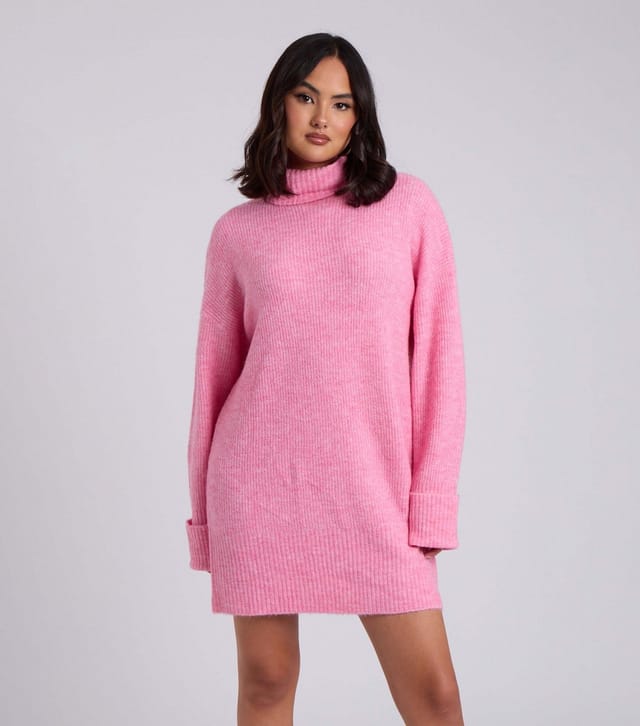 Urban Bliss Women's Pink Roll Neck Knit Mini Dress Urban Bliss New Look - 3