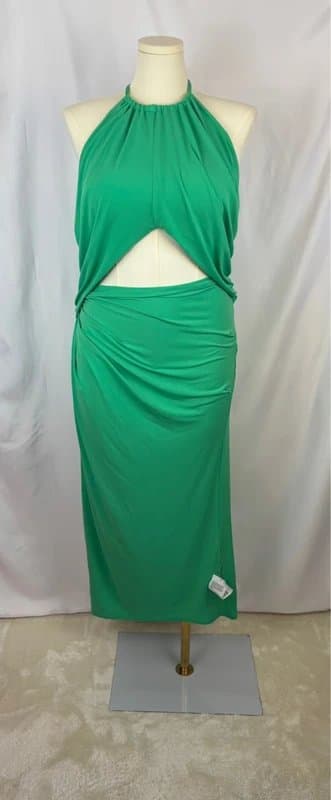 ASOS Design UK 18 ASOS Design Polyester Halter Cut Out Ruched Midi Bodycon Dress Bright Green Party Holiday