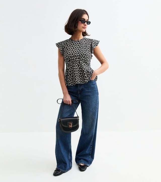 New Look Women's Black Ruffled Sleeve Floral Print Top New Look - 3