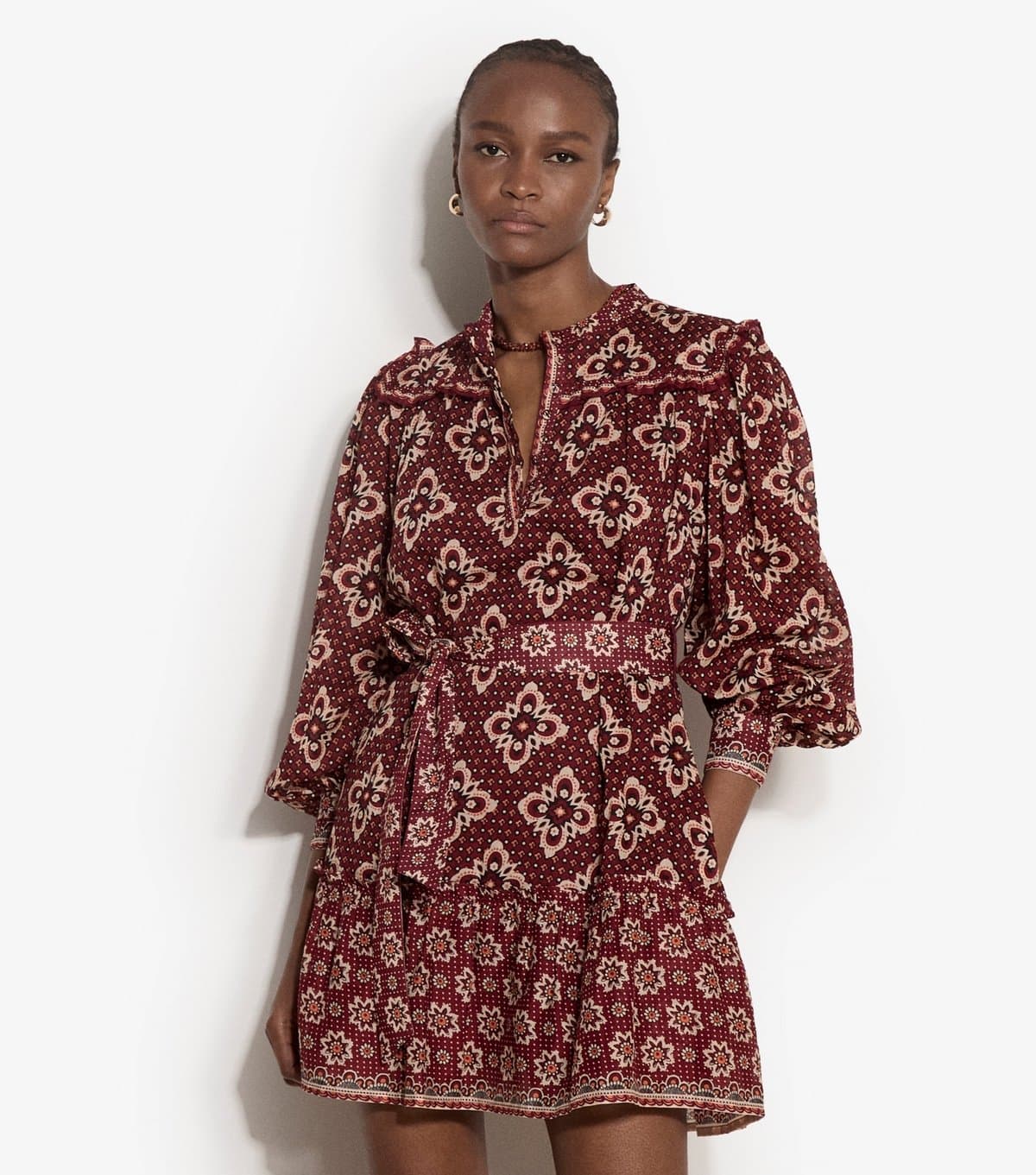 Apricot Women's Red Tile Print Border Dress Apricot New Look