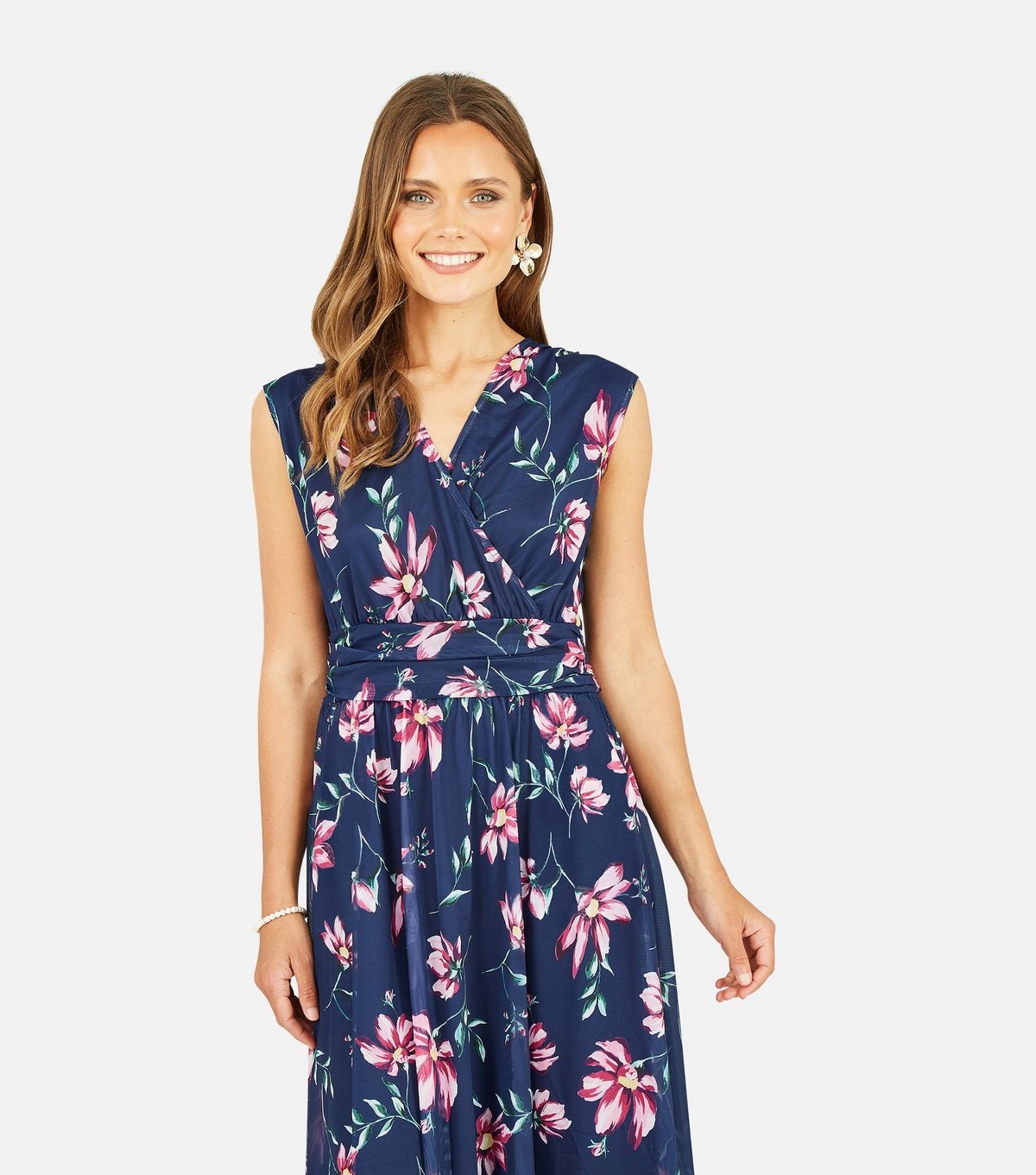 Yumi Women's Blue Floral Sleeveless Wrap Midi Dress Yumi New Look - 2