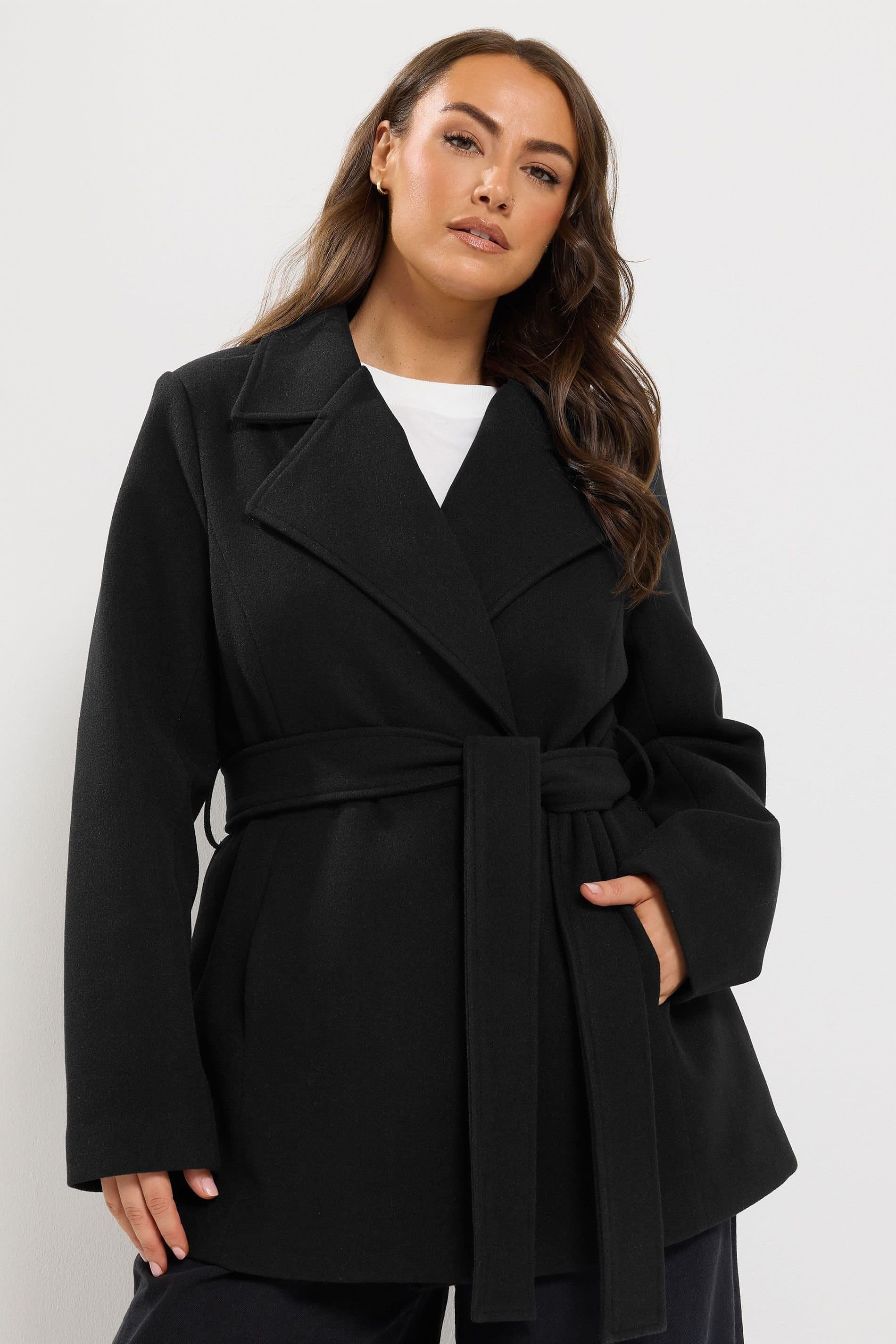 Yours Yours Women's Belted Wrap Coat in Black