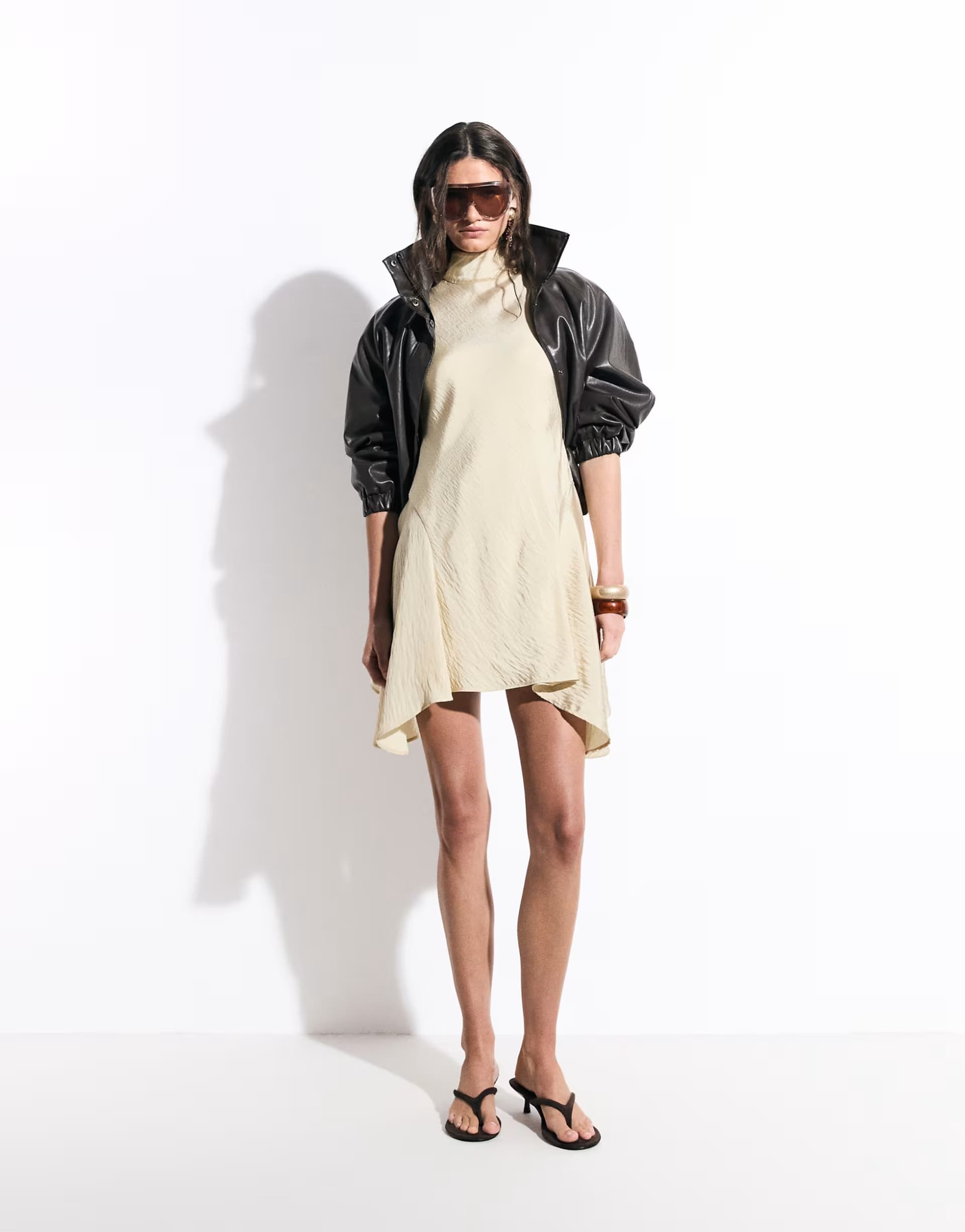 ASOS ASOS DESIGN high neck mini dress with hanky hem in buttermilk