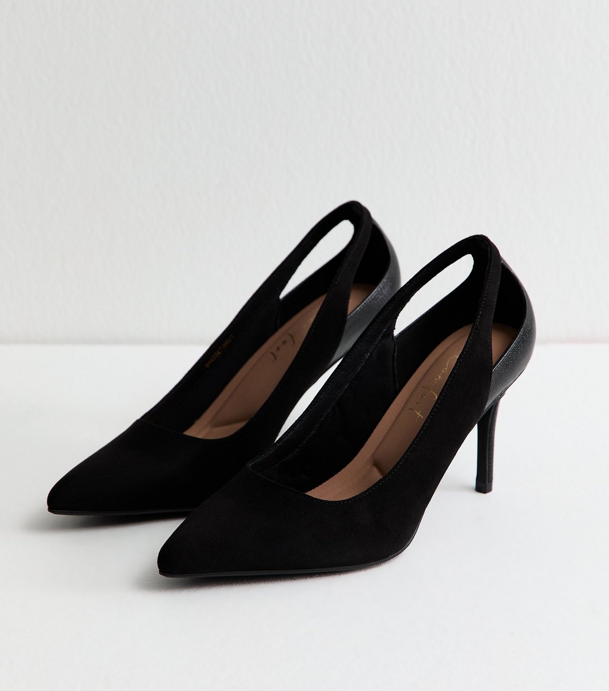 New Look Women's Wide Fit Black Faux Suede Cut Out Court Shoes Vegan New Look - 2