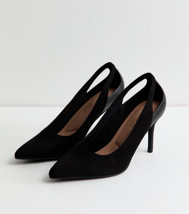 New Look Women's Wide Fit Black Faux Suede Cut Out Court Shoes Vegan New Look - 2