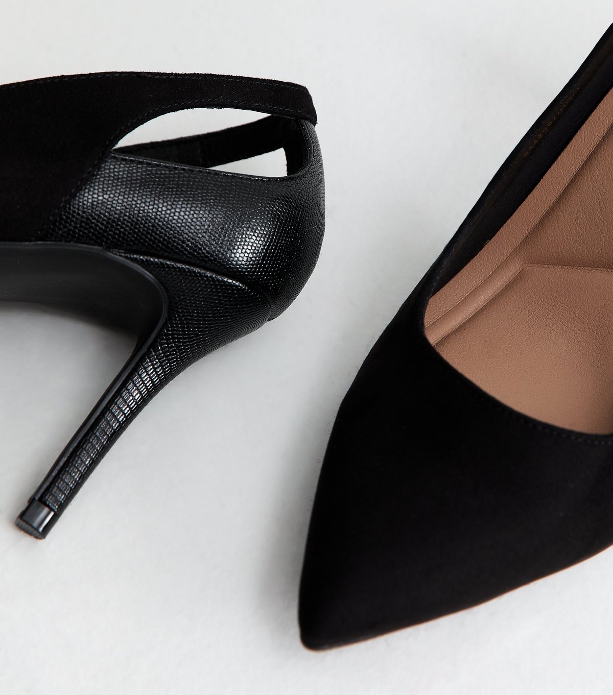 New Look Women's Wide Fit Black Faux Suede Cut Out Court Shoes Vegan New Look - 3