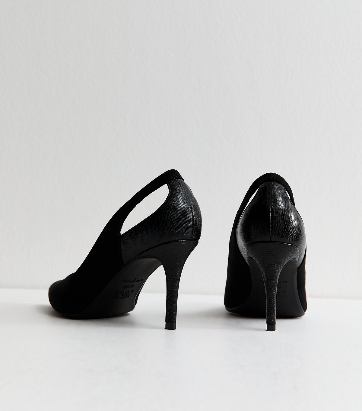 New Look Women's Wide Fit Black Faux Suede Cut Out Court Shoes Vegan New Look - 4