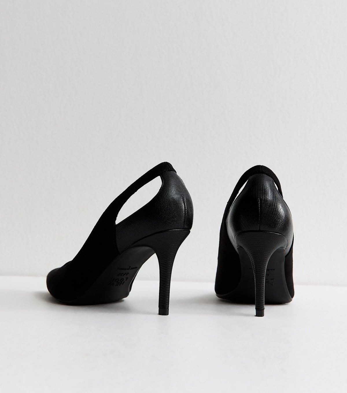 New Look Women's Wide Fit Black Faux Suede Cut Out Court Shoes Vegan New Look - 4