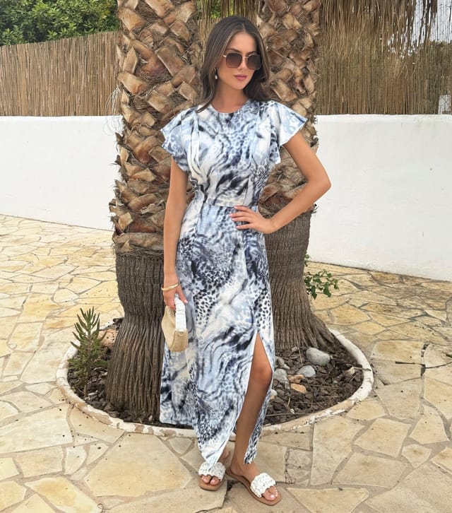 AX Paris Women's Blue Animal Print Flutter Sleeve Midi Dress AX Paris New Look - 2