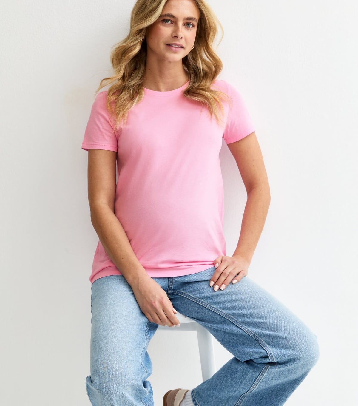 New Look Bright Pink Maternity Crew Neck T-Shirt