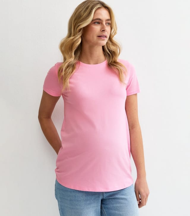 New Look Women's Maternity Bright Pink Crew Neck T-Shirt New Look - 2