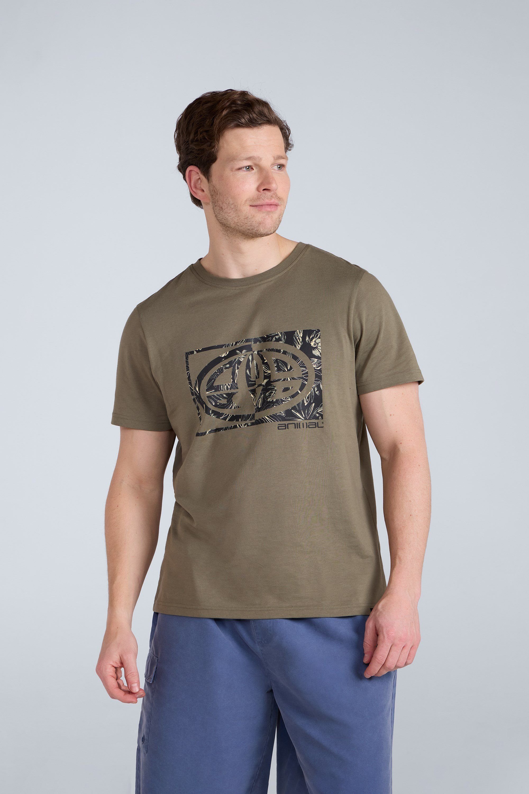 Animal Animal Men's 'Jacob' Short Sleeve Relaxed Fit Lightweight Casual Cotton T-Shirt in Dark Green - 2