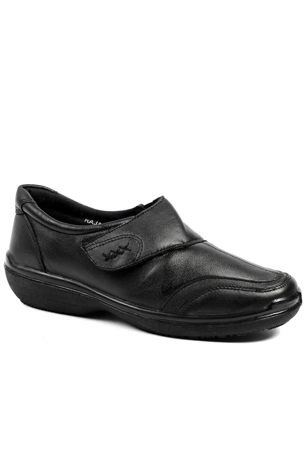 Pavers Pavers Women's Wide Fit Leather Touch Fasten Monk Shoes in Black