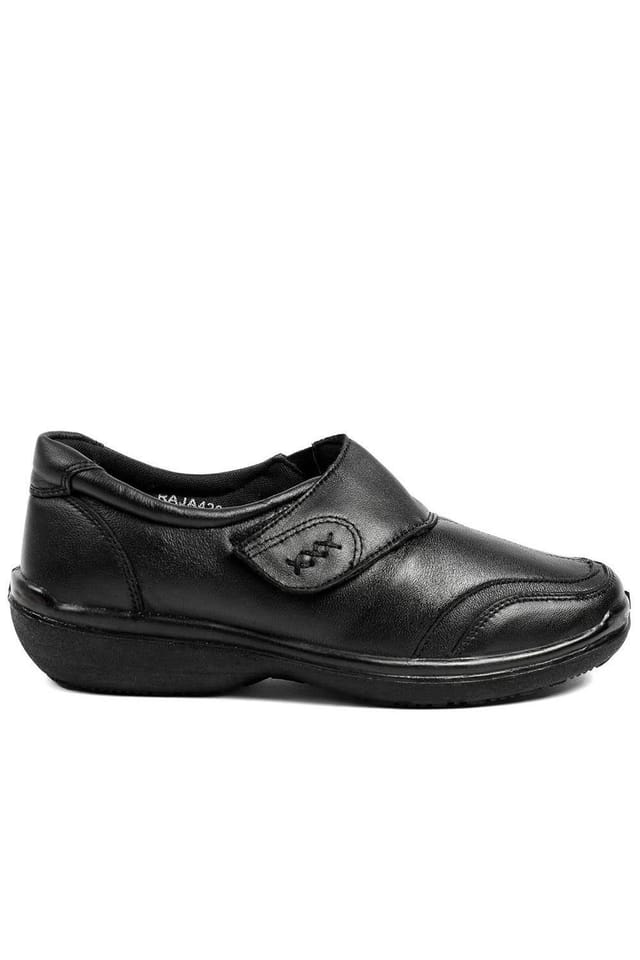 Pavers Pavers Women's Wide Fit Leather Touch Fasten Monk Shoes in Black - 2