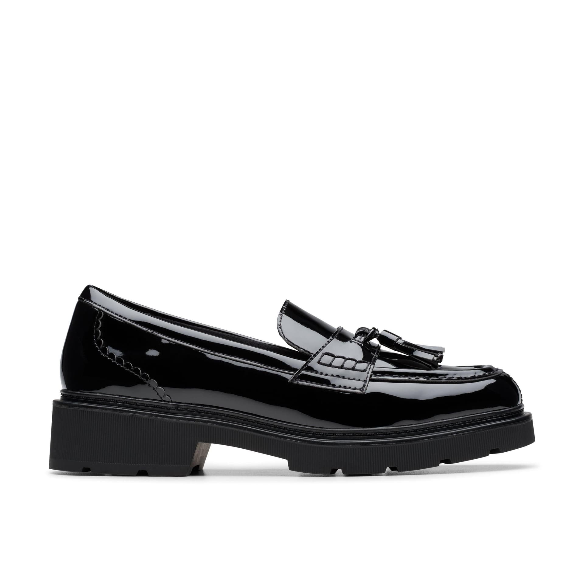 Clarks Clarks Women's Lauryl Tassel Black Patent Loafers, Slip Ons