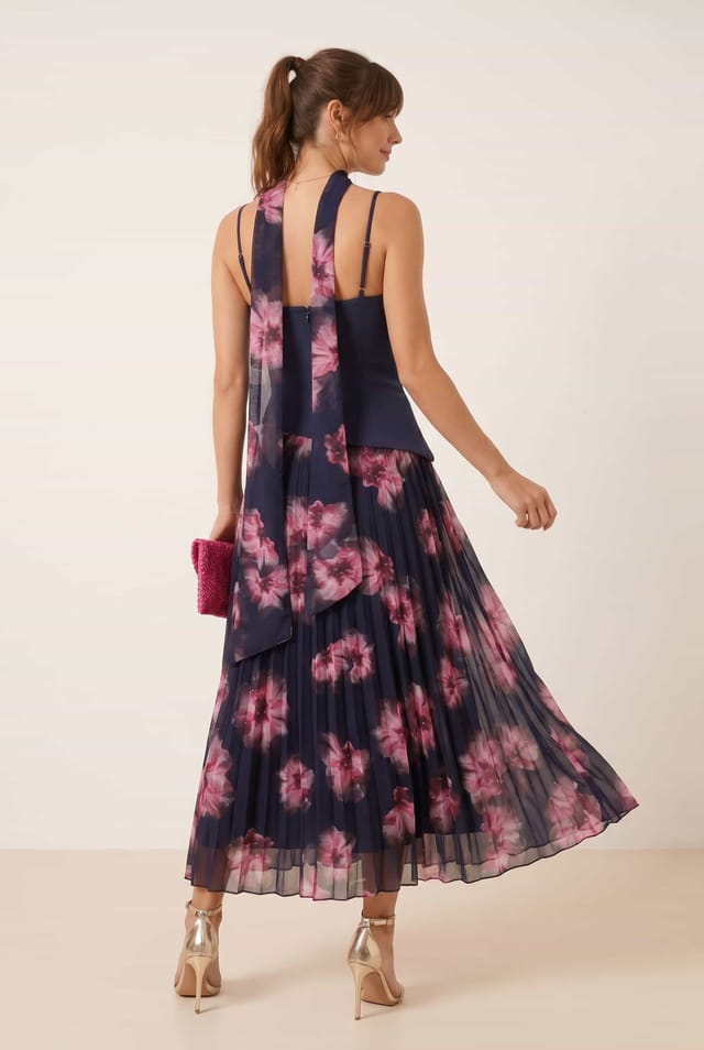 Style Cheat Style Cheat Women's Viola Navy Scarf Bandeau Pleat Midi Dress - 2