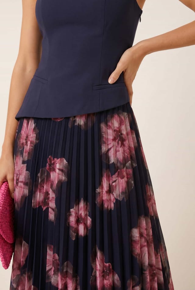 Style Cheat Style Cheat Women's Viola Navy Scarf Bandeau Pleat Midi Dress - 3