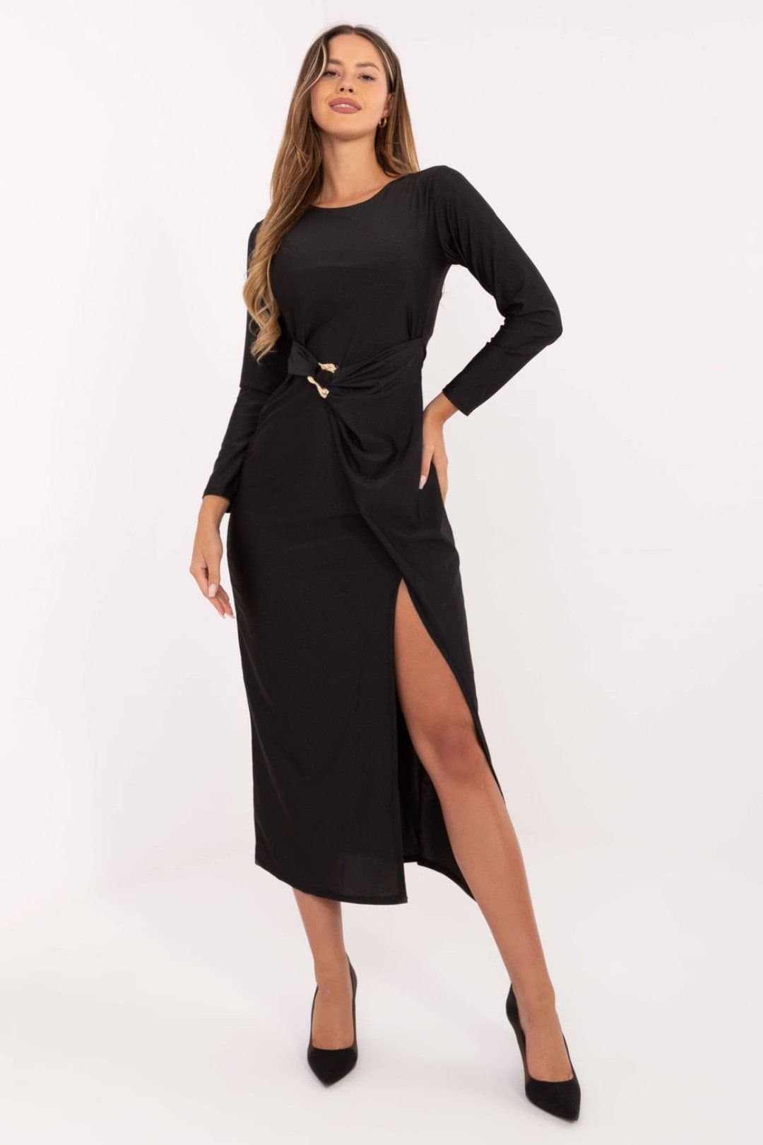 Love Lace Love Lace Women's Elegant Midi Envelope Evening Dress in Black