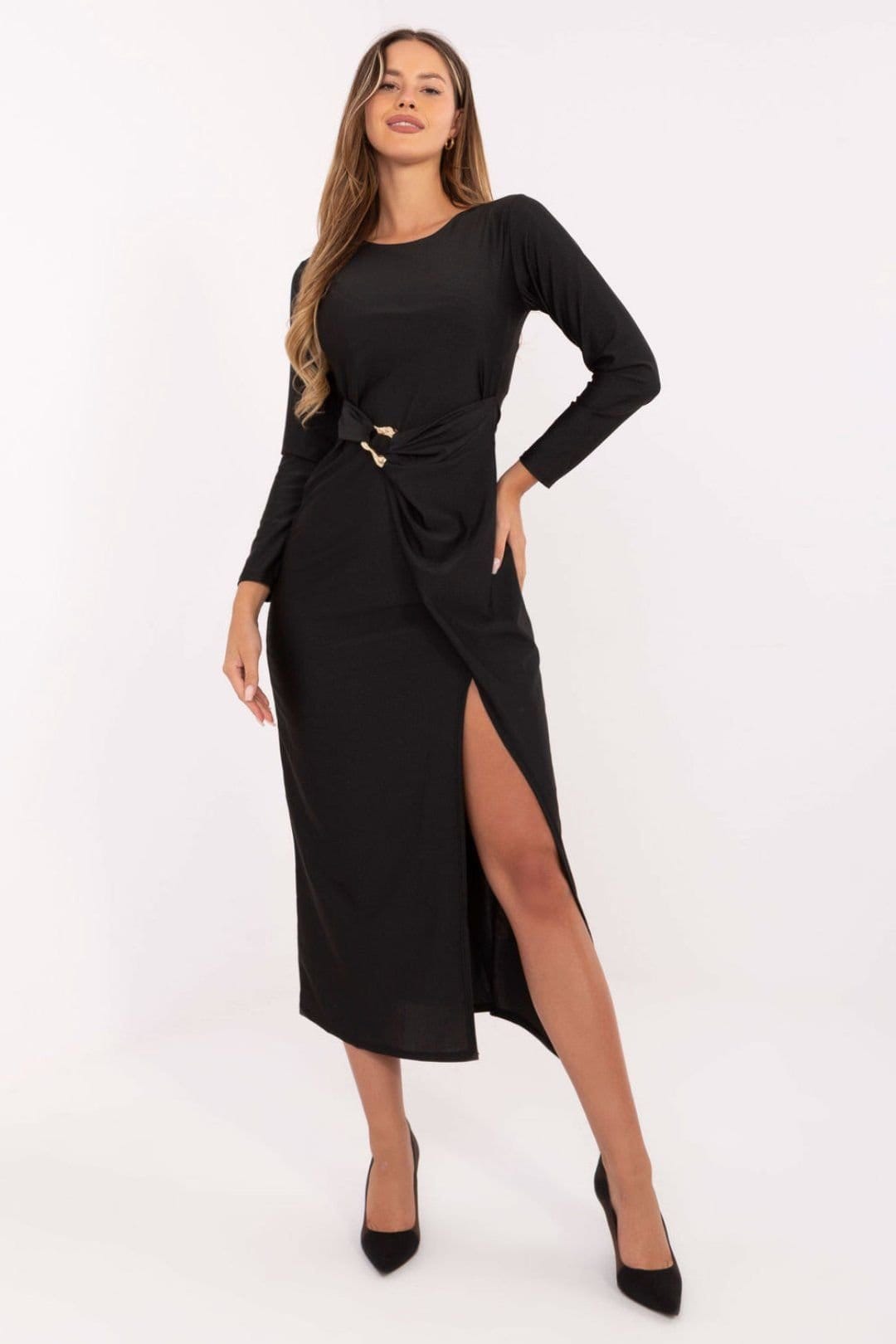 Love Lace Black Polyester/Viscose Envelope Midi Evening Dress