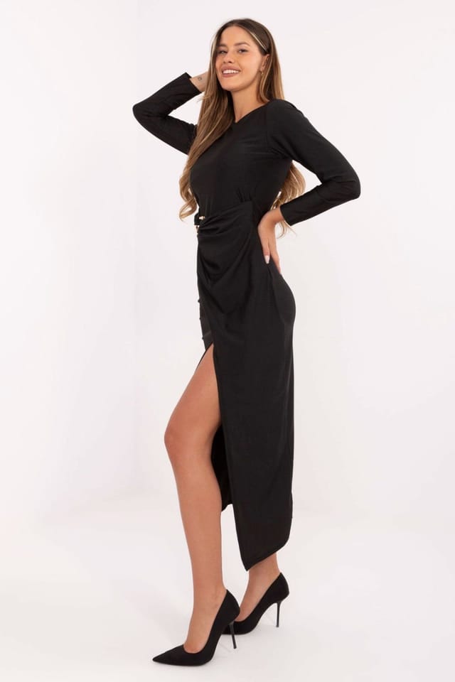 Love Lace Love Lace Women's Elegant Midi Envelope Evening Dress in Black - 2