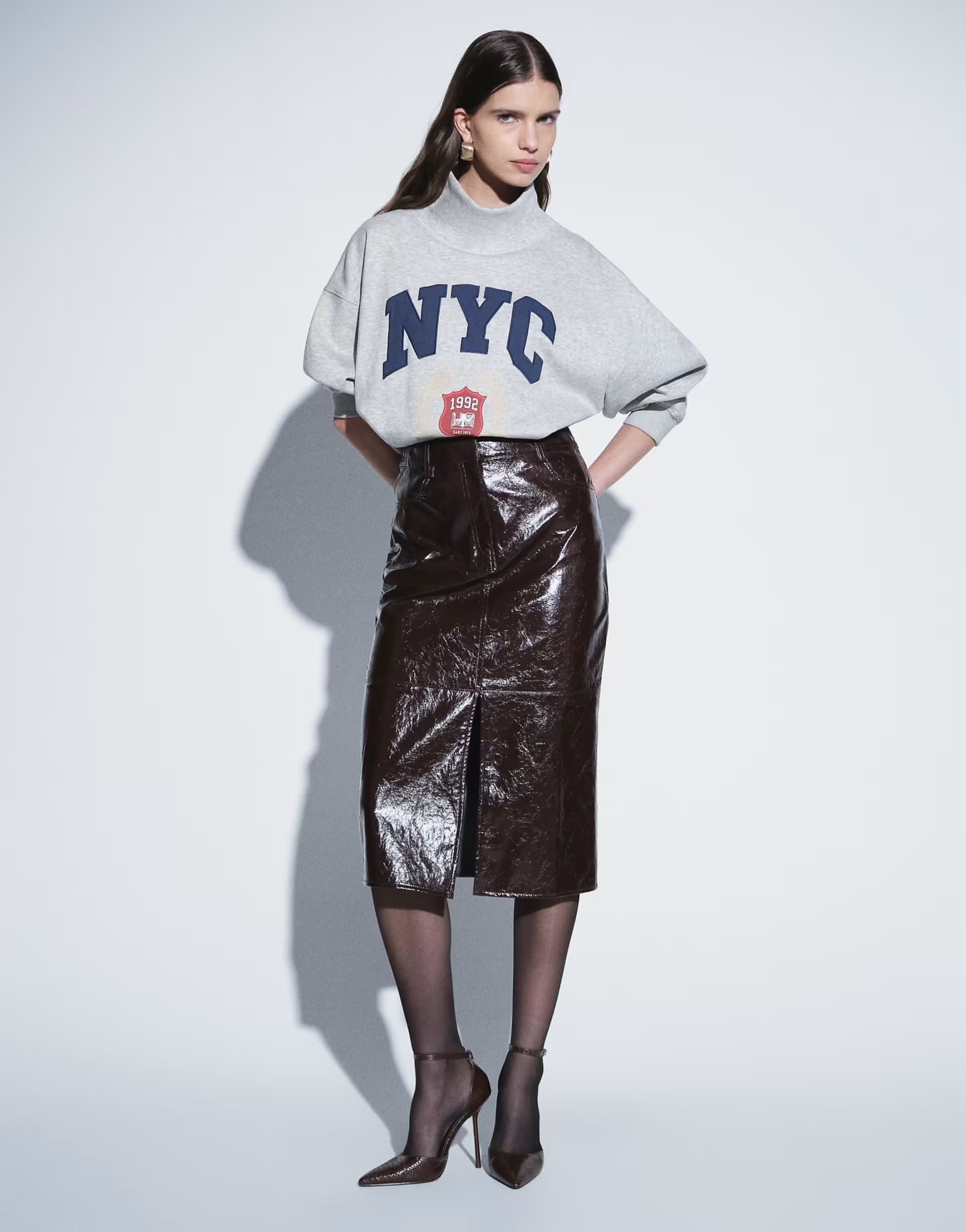 ASOS ASOS DESIGN tailored leather look midi pencil skirt in conker crackle