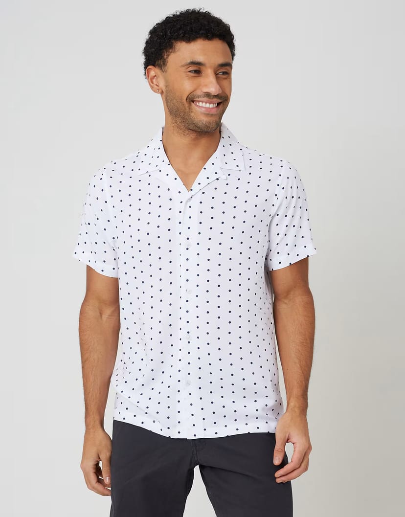 ASOS Brave Soul Revere collar polka dot short sleeve shirt in white - 1
