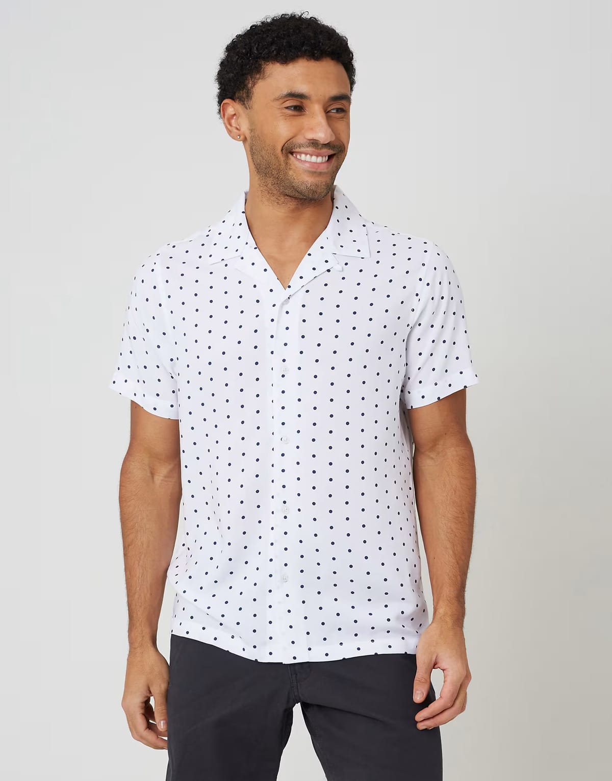 ASOS Brave Soul Revere collar polka dot short sleeve shirt in white - 1