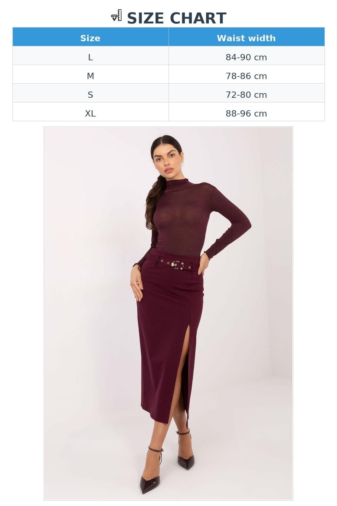 Love Lace Love Lace Women's Elegant Drape Midi Skirt with Front Slit Belt in Burgundy - 4