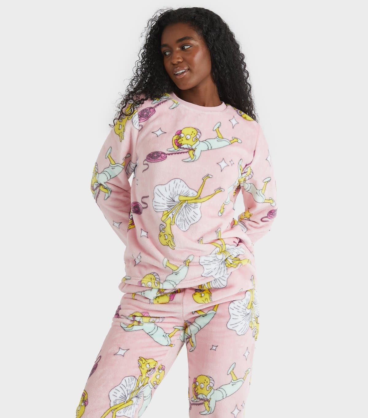 Skinnydip Women's Light Pink The Simpsons Mr Burns Fleece Pyjama Set Skinnydip New Look