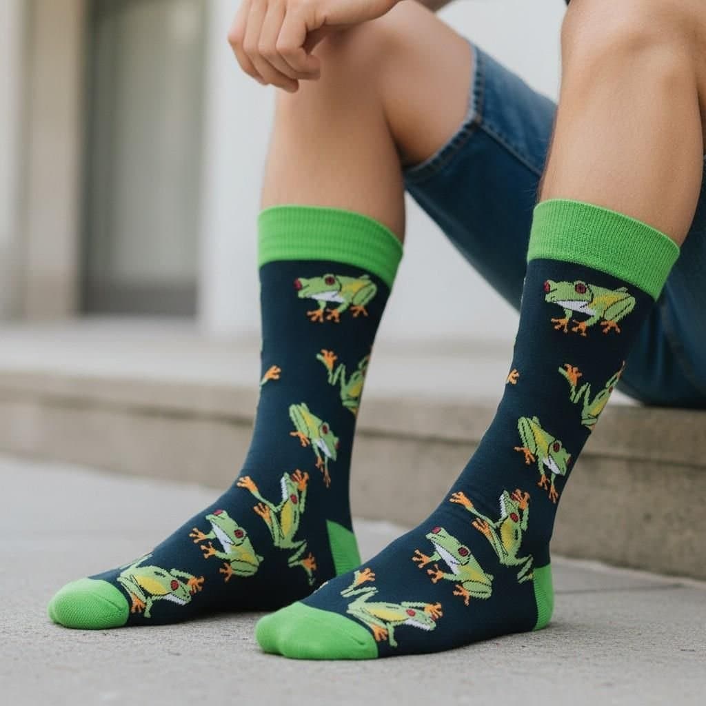 Animal Crackers Animal Crackers Men's Frog Socks, Fun Bright Colour Novelty Design Plush Cotton Mix