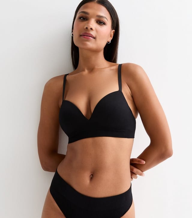 New Look Women's Black Soft-Rib Nonwired Seamless Bra New Look - 3