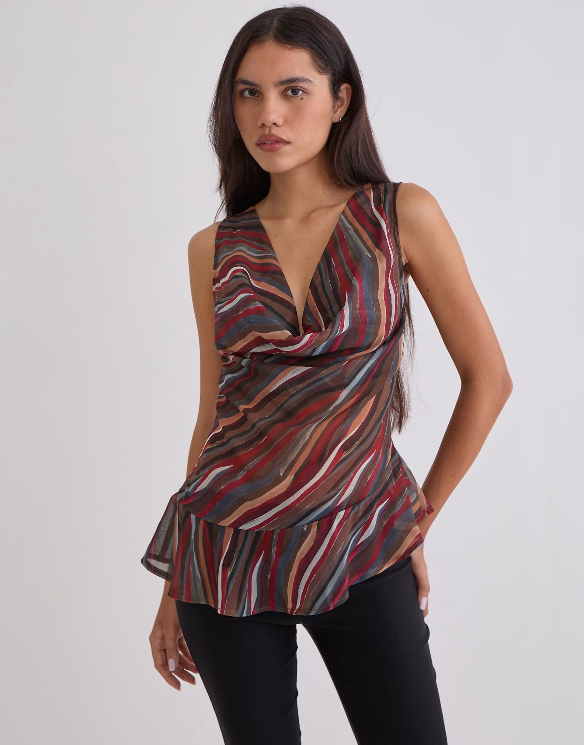 ASOS Motel Nakiya ruffle multi stripe top